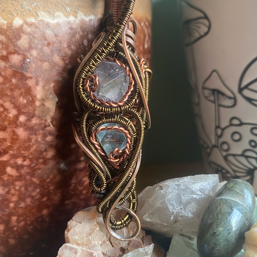Handcrafted Wire Wrapped Pendant with Clear Stones